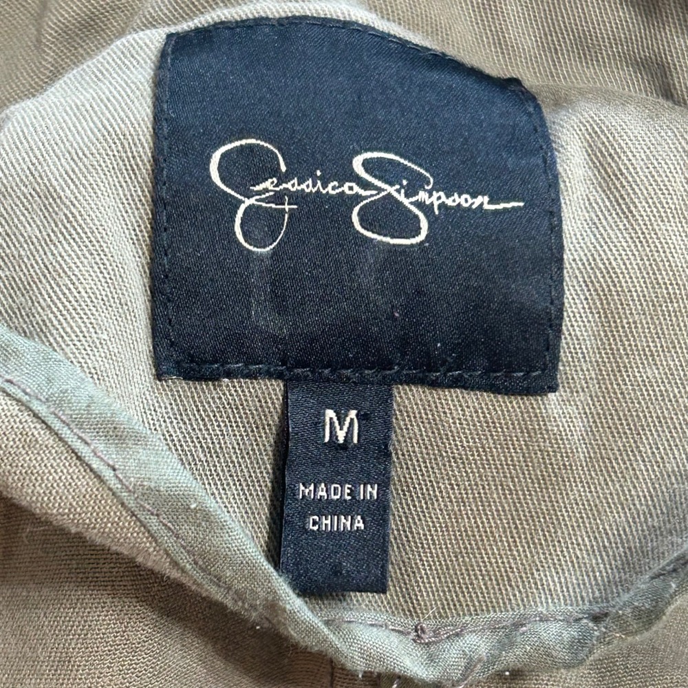 Jessica Simpson Sahara Olive Green Military Utility Jacket Cargo Frayed Hem M - Picture 10 of 16